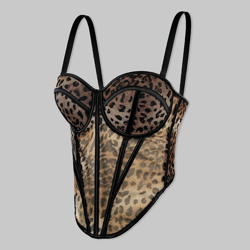 Fashion  Mesh Leopard Print Corset