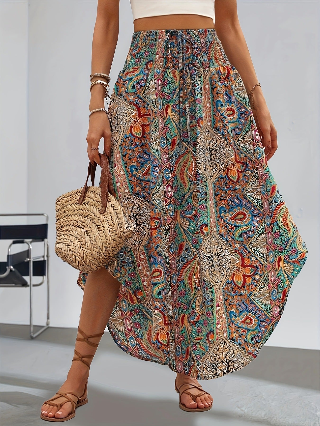 High Waist Half-length Printing Long Skirt