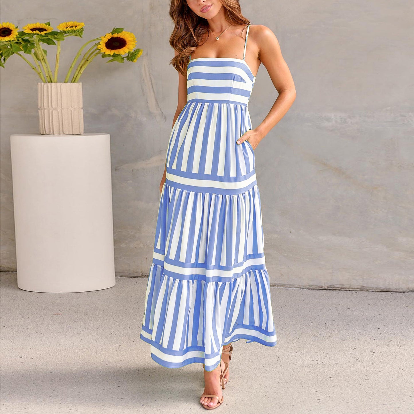 Striped Long Dress With Pockets