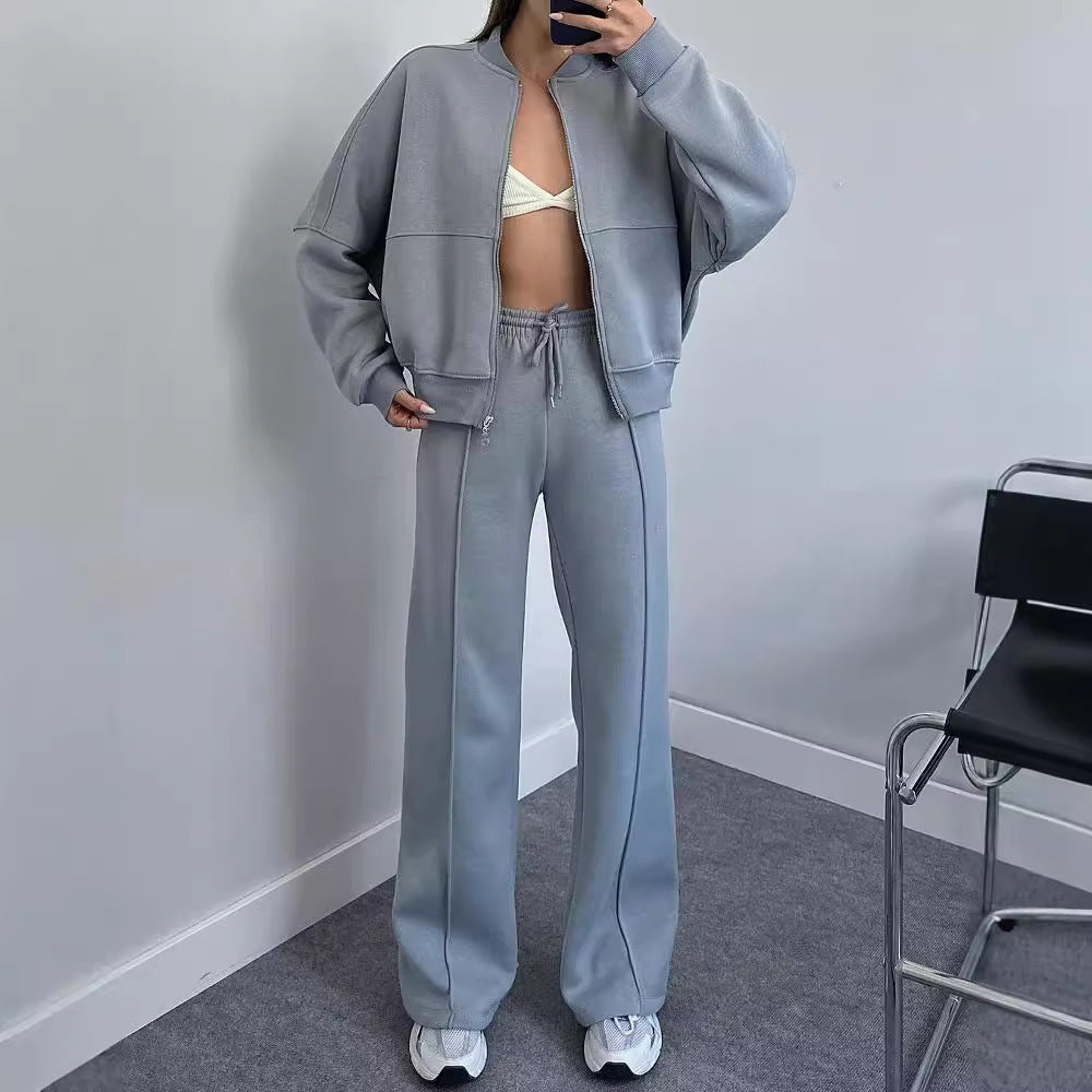 With Zipper Cardigan Straight-leg Pants set