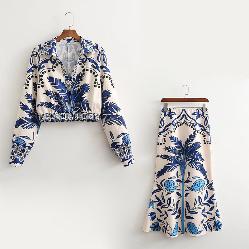 Shirt and Skirt Printed Suit