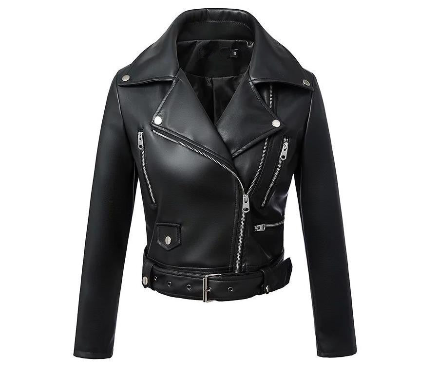 High Waist Motorcycle Leather Jacket