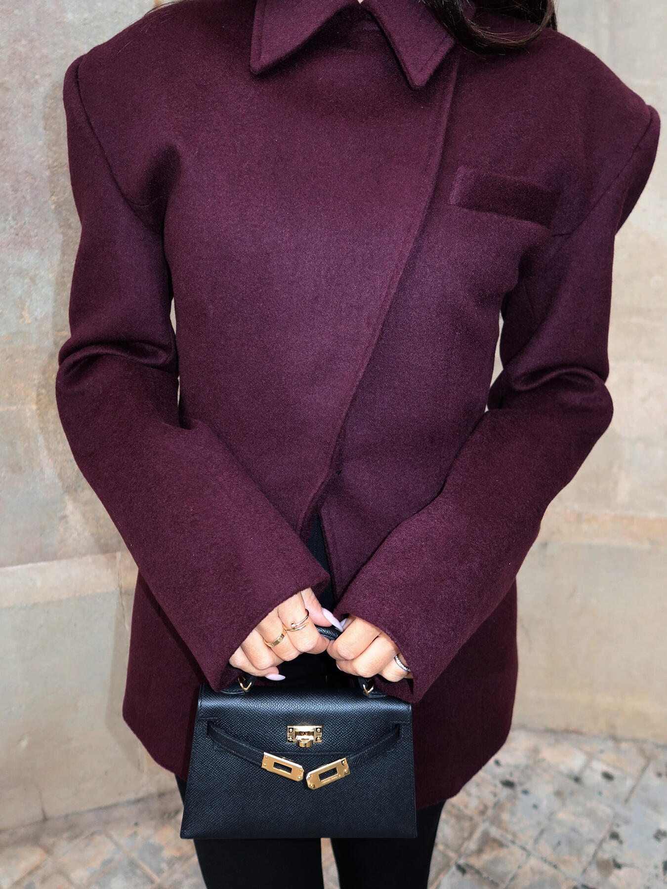 Burgundy Cross Placket Blazer/Coat