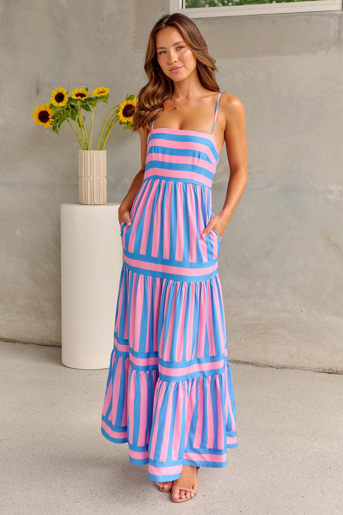 Striped Long Dress With Pockets