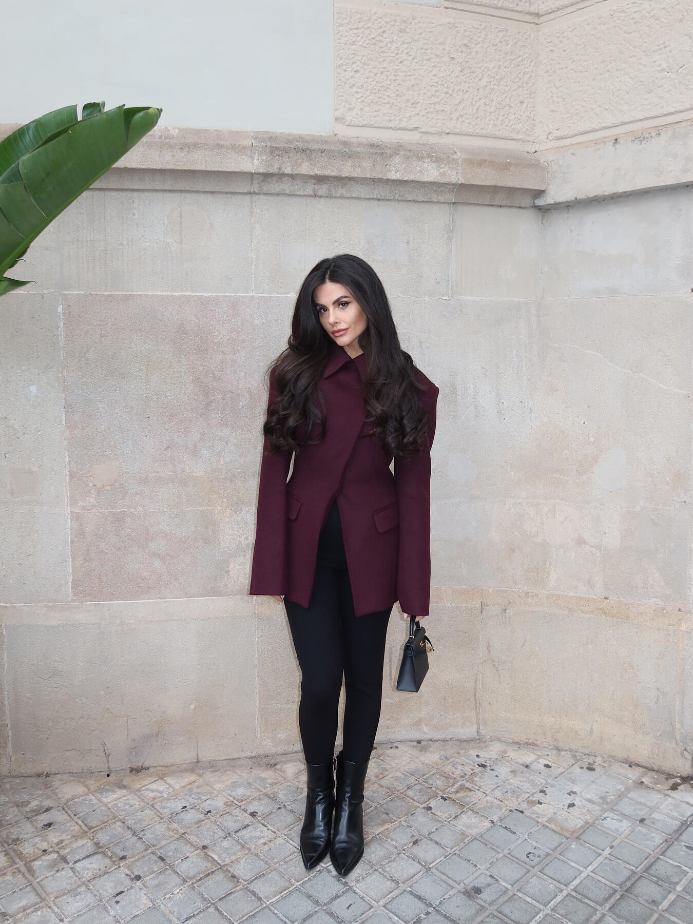 Burgundy Cross Placket Blazer/Coat