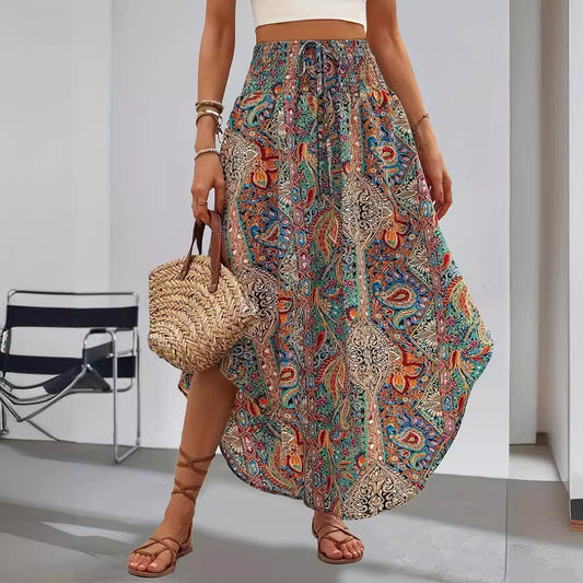 High Waist Half-length Printing Long Skirt