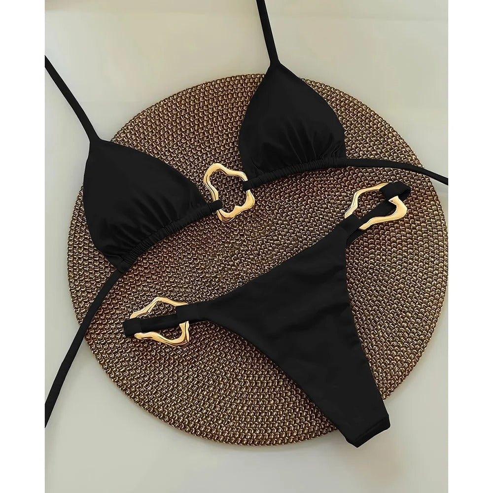 Pure Color Tied two piece swimsuit