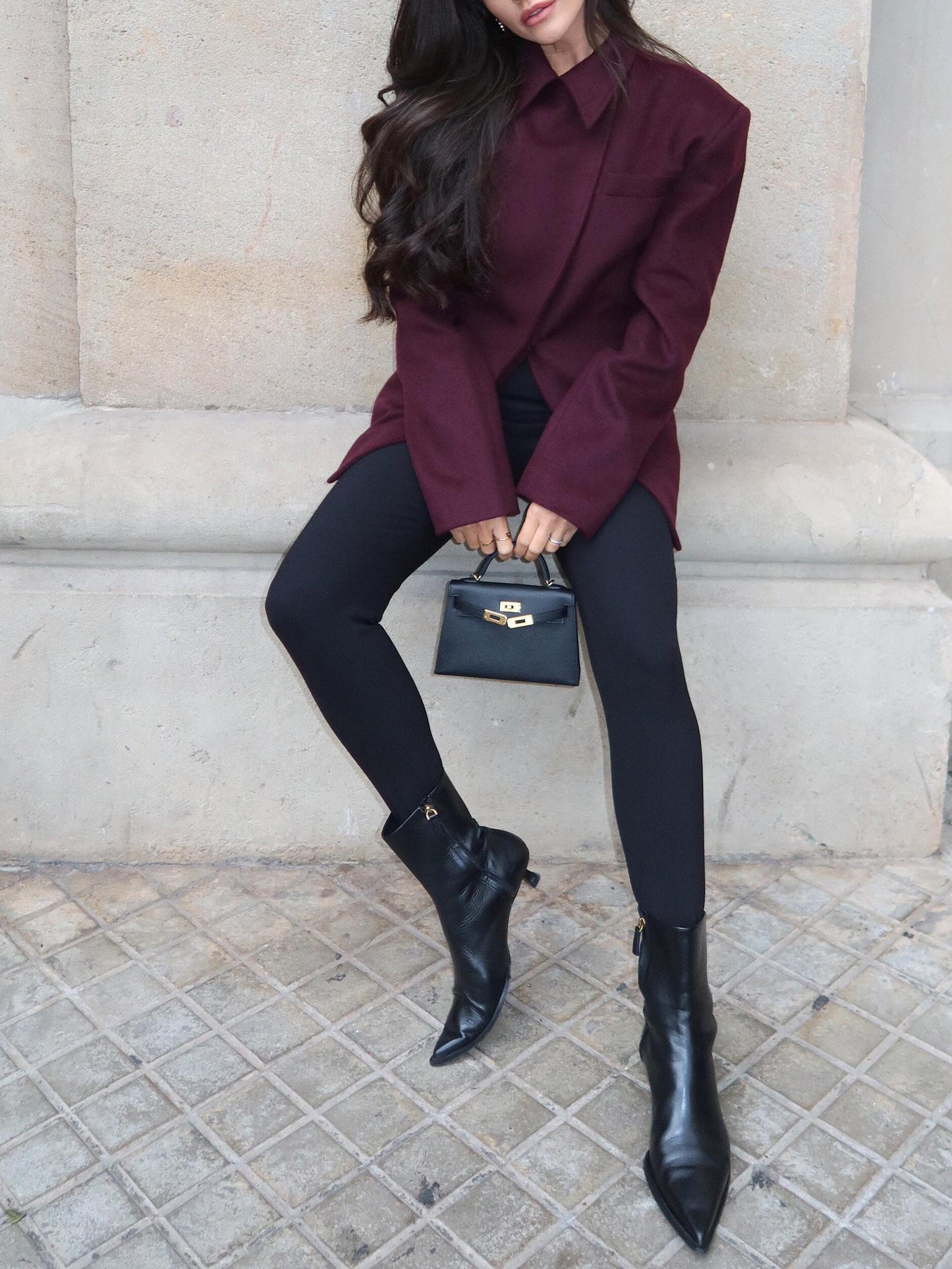 Burgundy Cross Placket Blazer/Coat