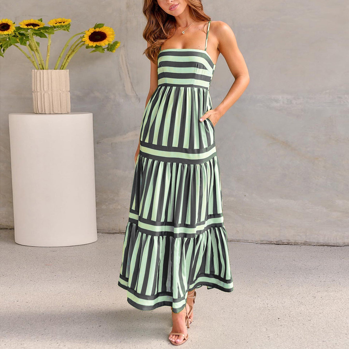 Striped Long Dress With Pockets