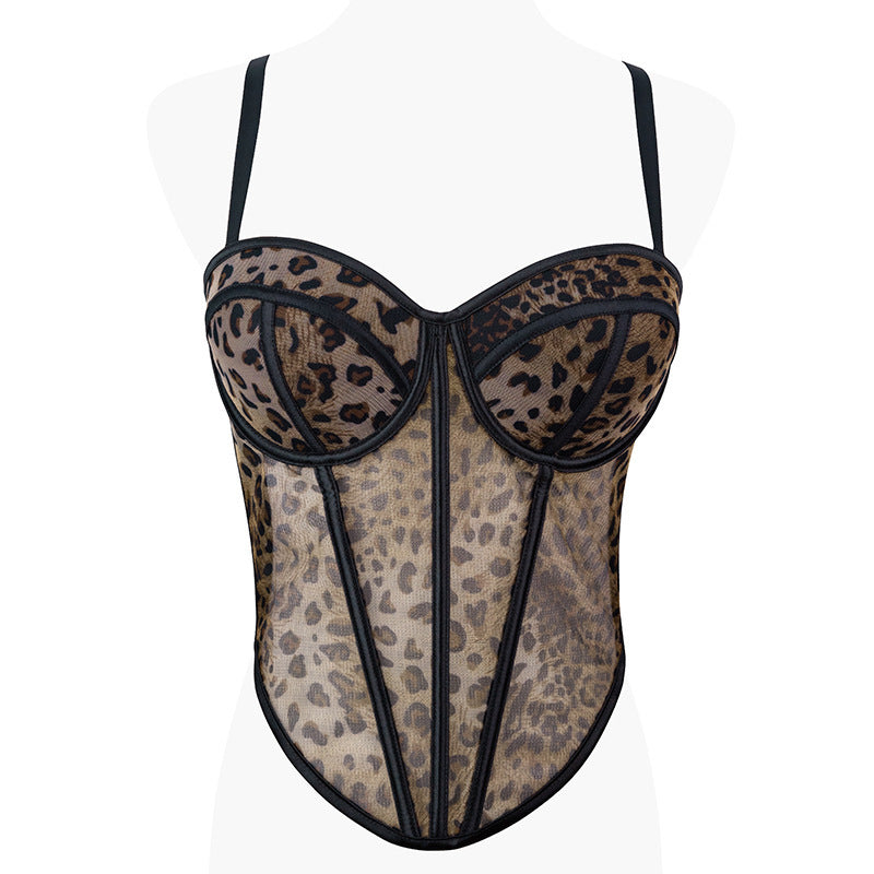 Fashion  Mesh Leopard Print Corset