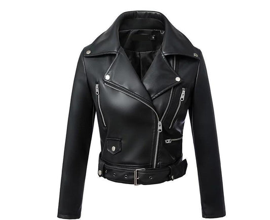 High Waist Motorcycle Leather Jacket