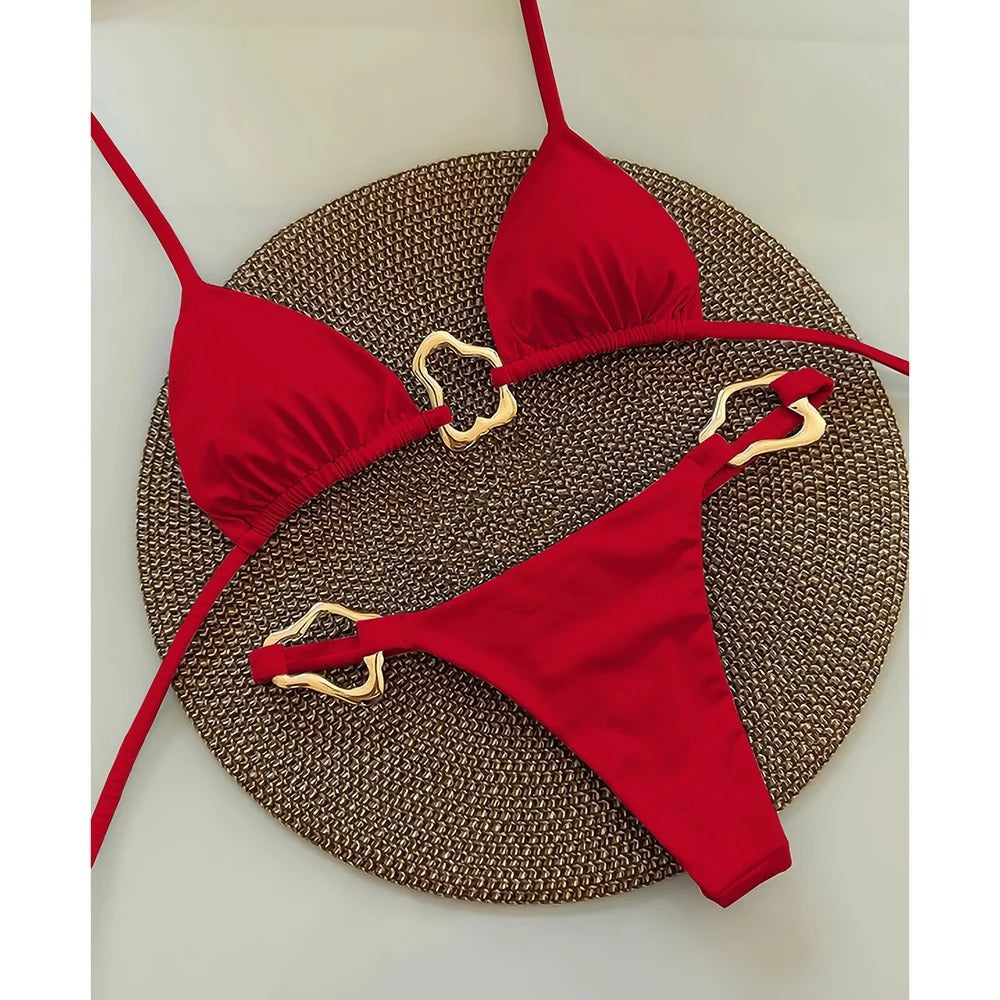 Pure Color Tied two piece swimsuit