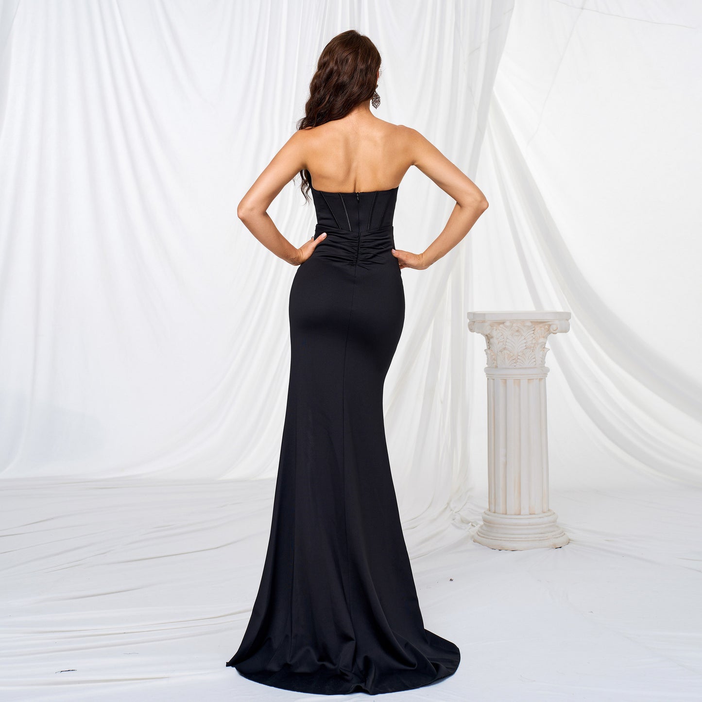 Off-neck Long Large Hem Evening Dress